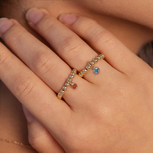 Personalized Birthstone Beaded Gold Ring