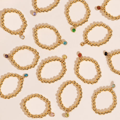 Personalized Birthstone Beaded Gold Ring