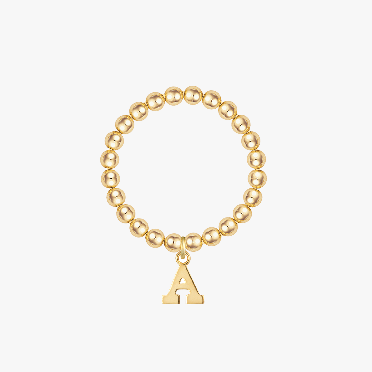 Letter Charm Beaded Ring Gold
