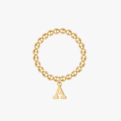 Letter Charm Beaded Ring Gold